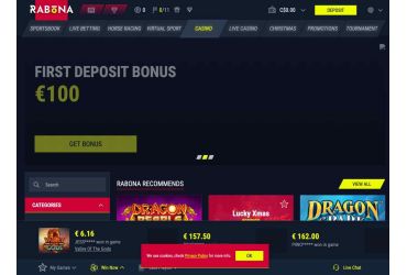 Rabona casino – lobby page.