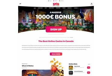 Spin casino - home page screenshot.