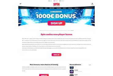 Spin casino - info text about bonus for new players.