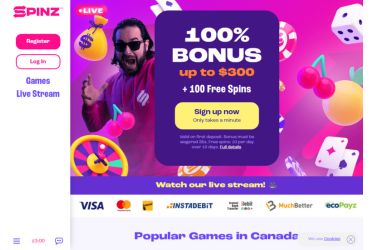 Spinz casino - main page