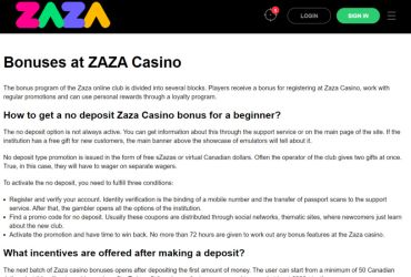 Zaza casino - promotions